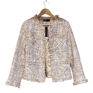 NWT Style by Shez Gold and White Tweed Blazer